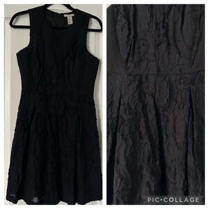 H&M Black Textured Fit & Flare Dress – Size 8